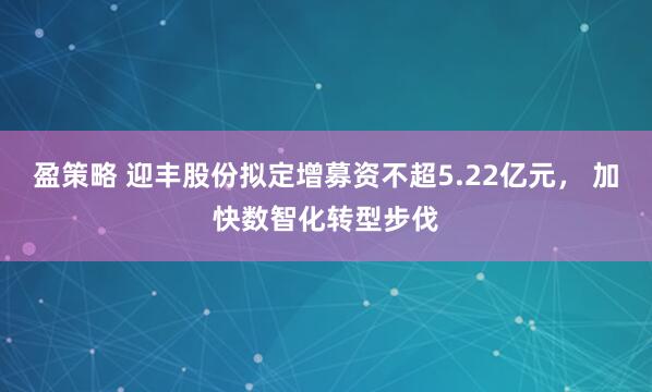 盈策略 迎丰股份拟定增募资不超5.22亿元, 加快数智化转型步伐